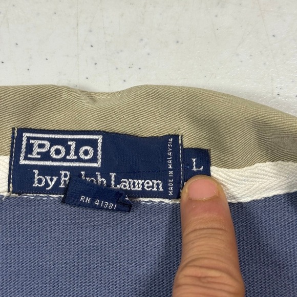 Polo Ralph Lauren Mens Large Blue Long Sleeve Rugby Shirt Vintage Pink Pony Logo - Picture 8 of 12
